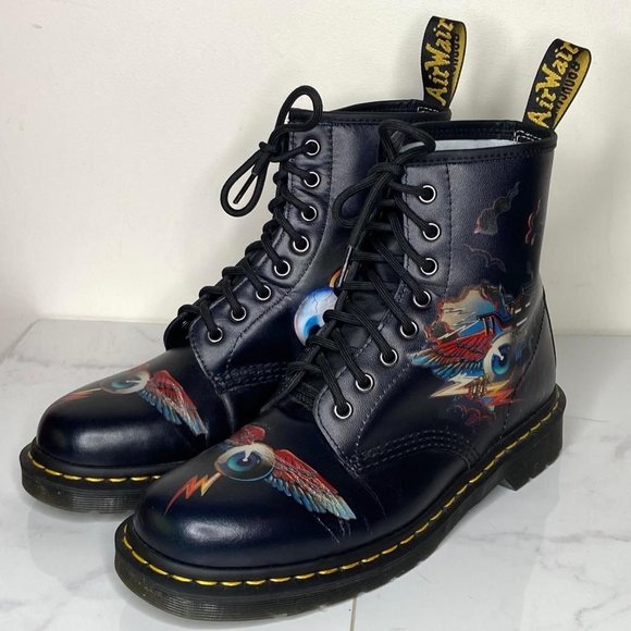 Dr. Martens x Rick Griffin 1460 Black Leather Eye Backhand Tattoo Boots 10 43